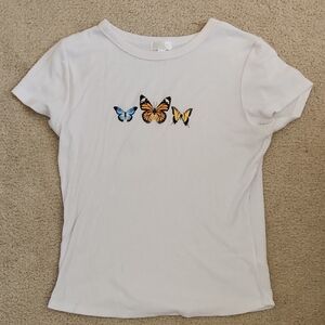 White Butterfly Print Kids T-Shirt